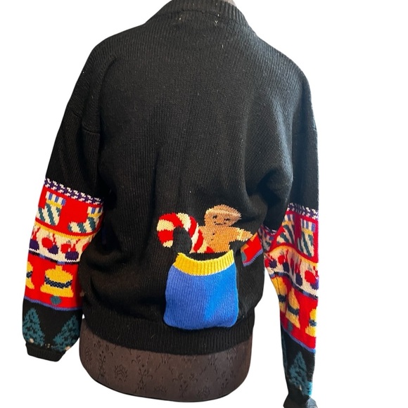 Vintage The Eagles Eye Shetland Wool Christmas Cardigan Novelty Pocket Medium - Picture 10 of 11